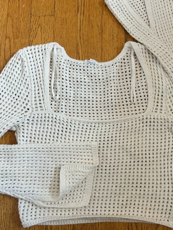 Garage Square Neck Crochet Long Sleeve Top - Picture 2 of 5